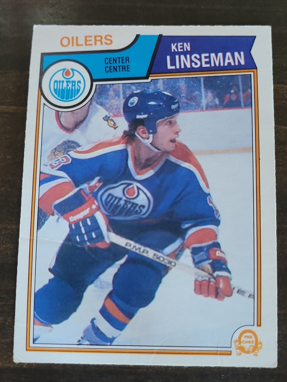1983/84 OPC Ken Linseman Oilers Hockey Trading Card - Blue/Orange